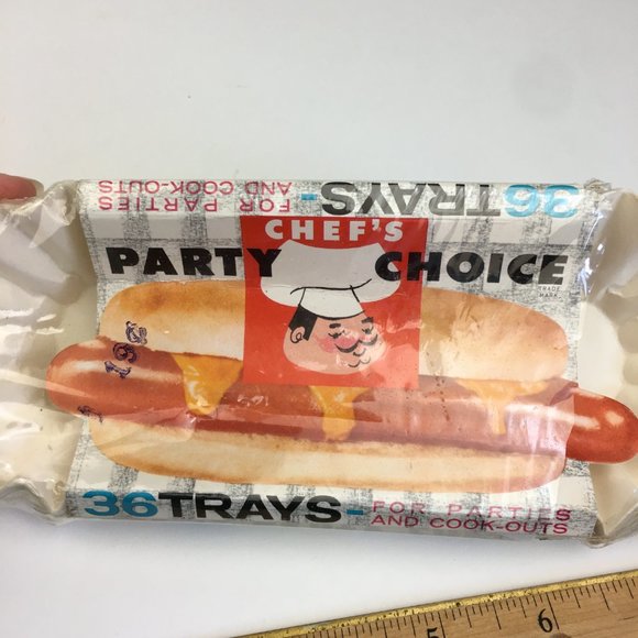 Vtg 1963 Chefs Party Choice Hot Dog Tray Fluted Paper White Prop Collector Rare - Picture 8 of 11